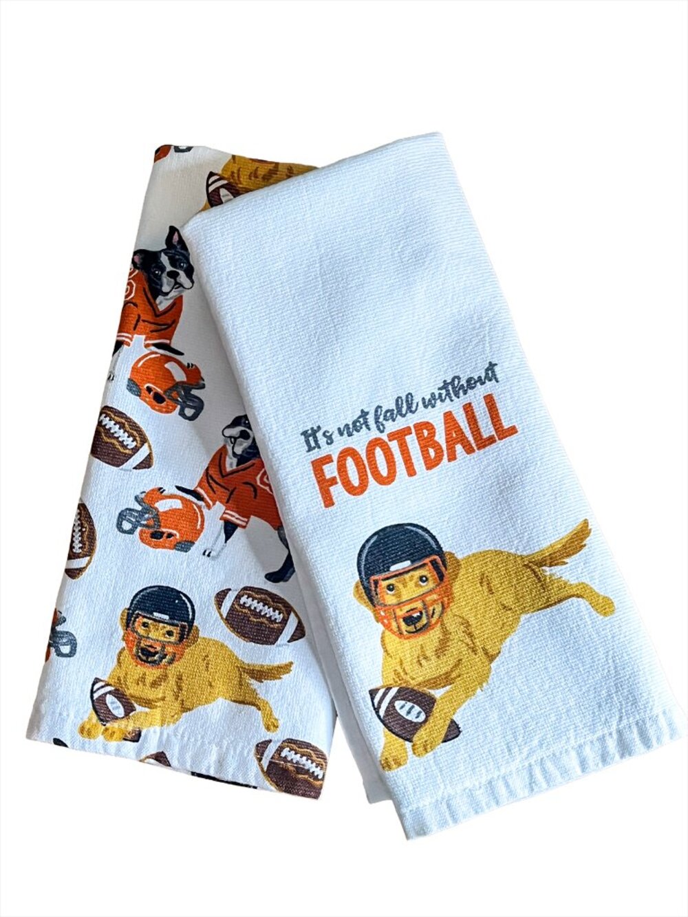 Isaac Mizrahi Fall Football Dog Kitchen Towels – Set of 2